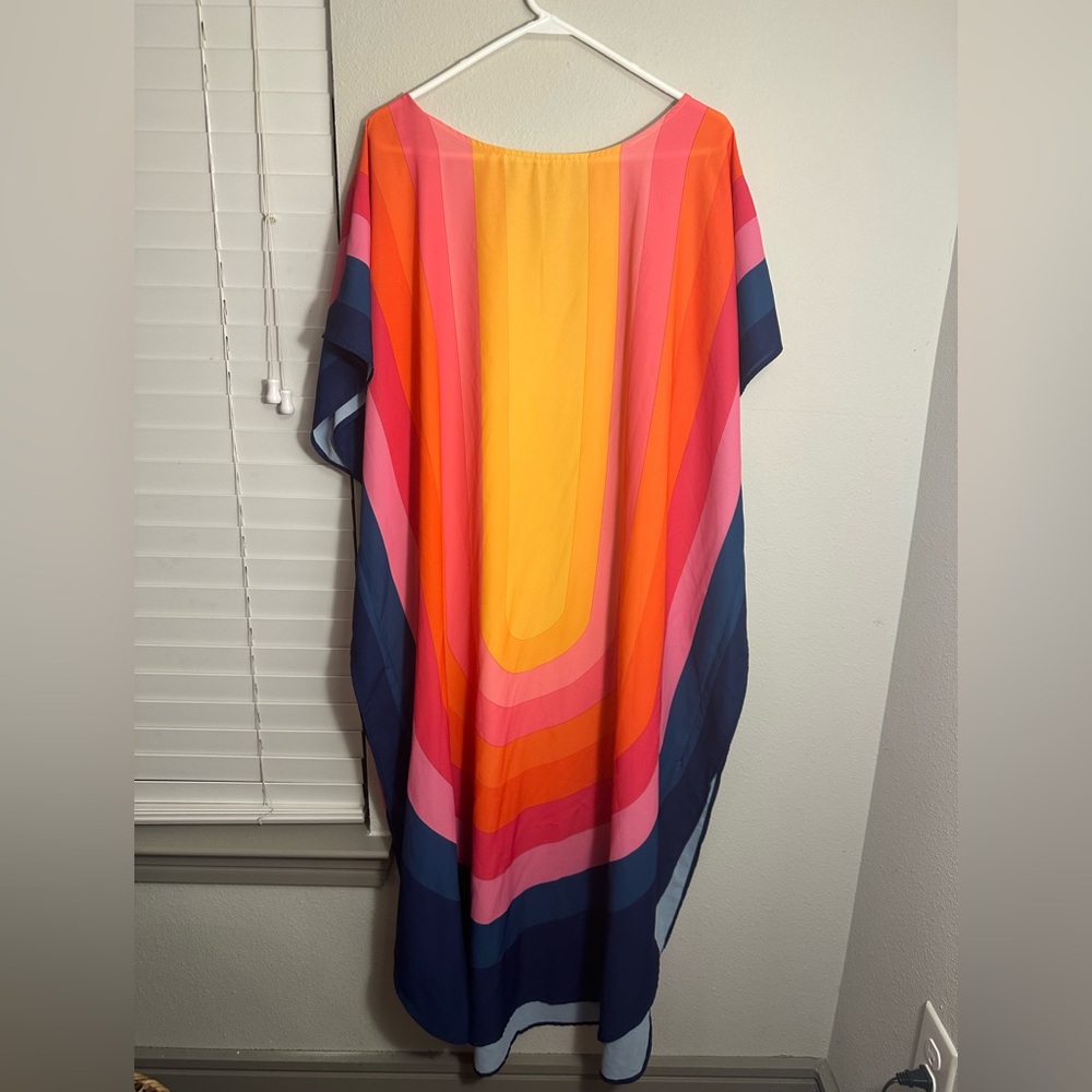 Vibrant Multi-Stripe Women’s Kaftan - Pink, Orange & Navy